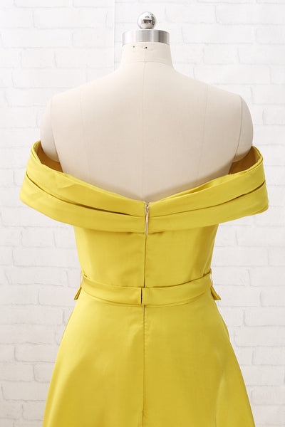 MACloth Off the Shoulder A Line Long Prom Dress Yellow Formal Evening Gown