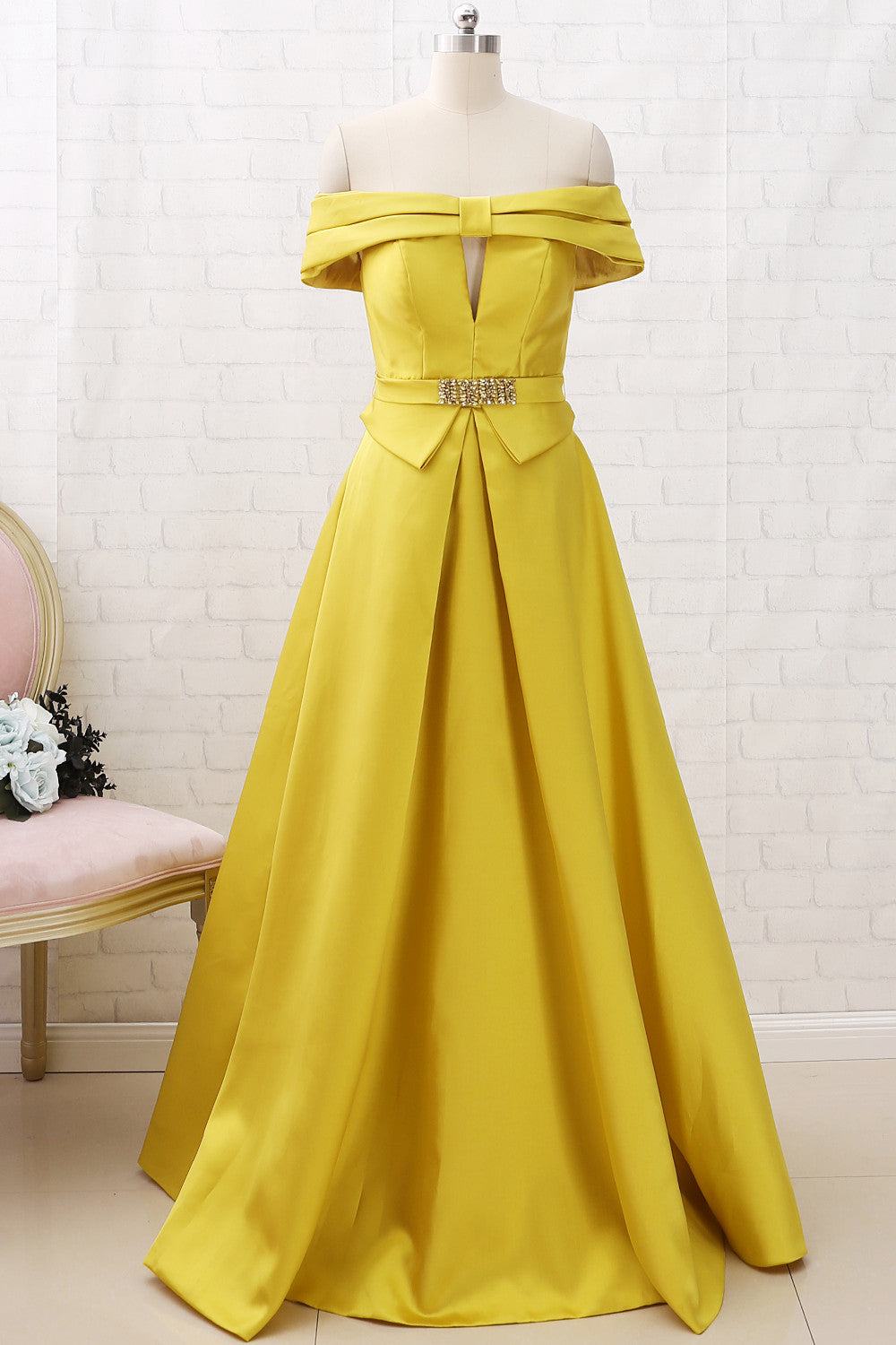 MACloth Off the Shoulder A Line Long Prom Dress Yellow Formal Evening MACloth Off the Shoulder A Line Long Prom Dress Yellow Formal Evening
