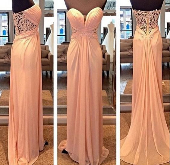 MACloth Strapless Sweetheart Long Chiffon Lace Evening Prom Formal Gown Wedding Party Dress