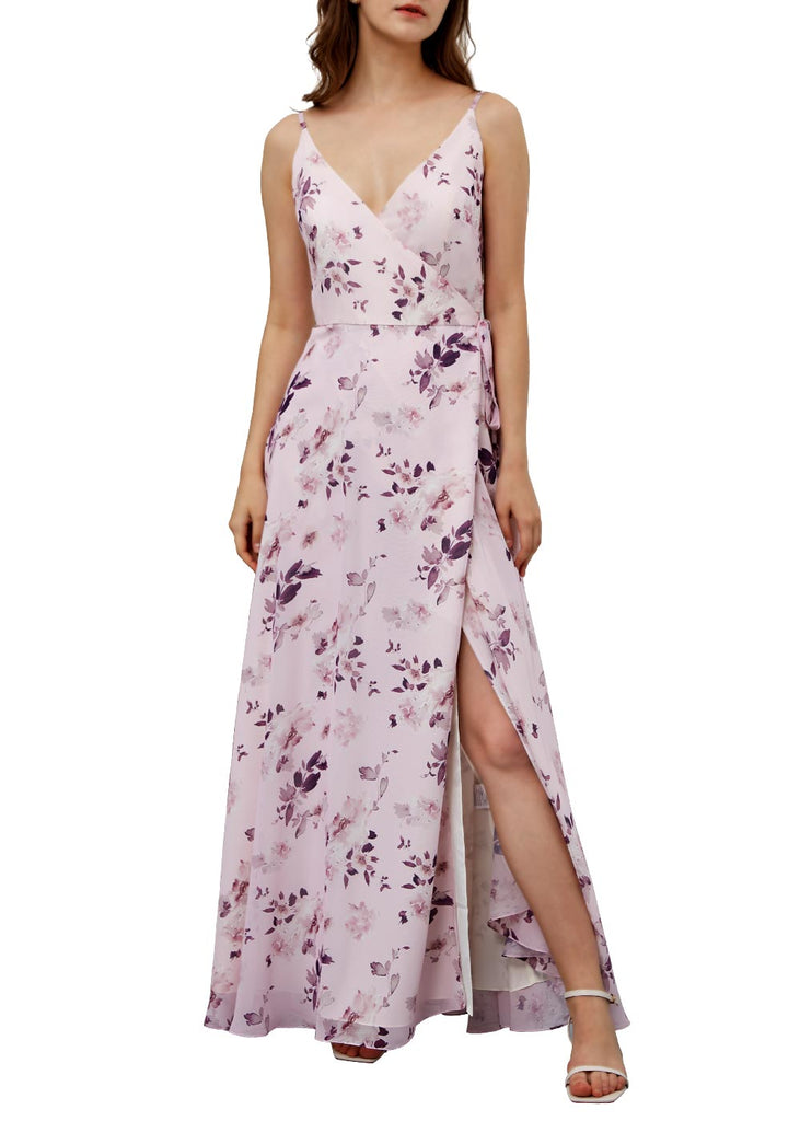 MissJophiel Women V Neck Maix Long Floral Dresses for Wedding Bridel Party Bridesmaid Guest Formal Evening Gown