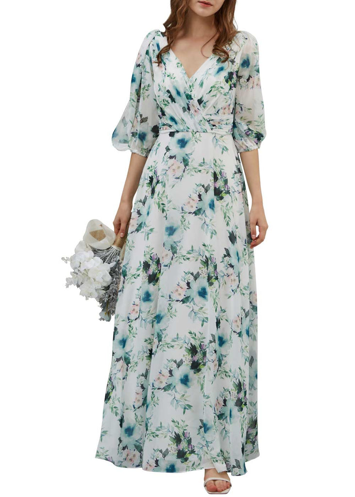 MissJophiel Women Half Sleeves Floral Maxi Long Wedding Bride Party Bridesmaid Dresses Formal Eevening Evening Gown