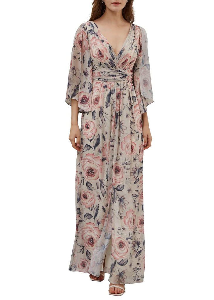 MissJophiel Women 3/4 Sleeves Maxi Long Prom Wedding Party Guest Dresses Mother Bride Formal Evening with Slit