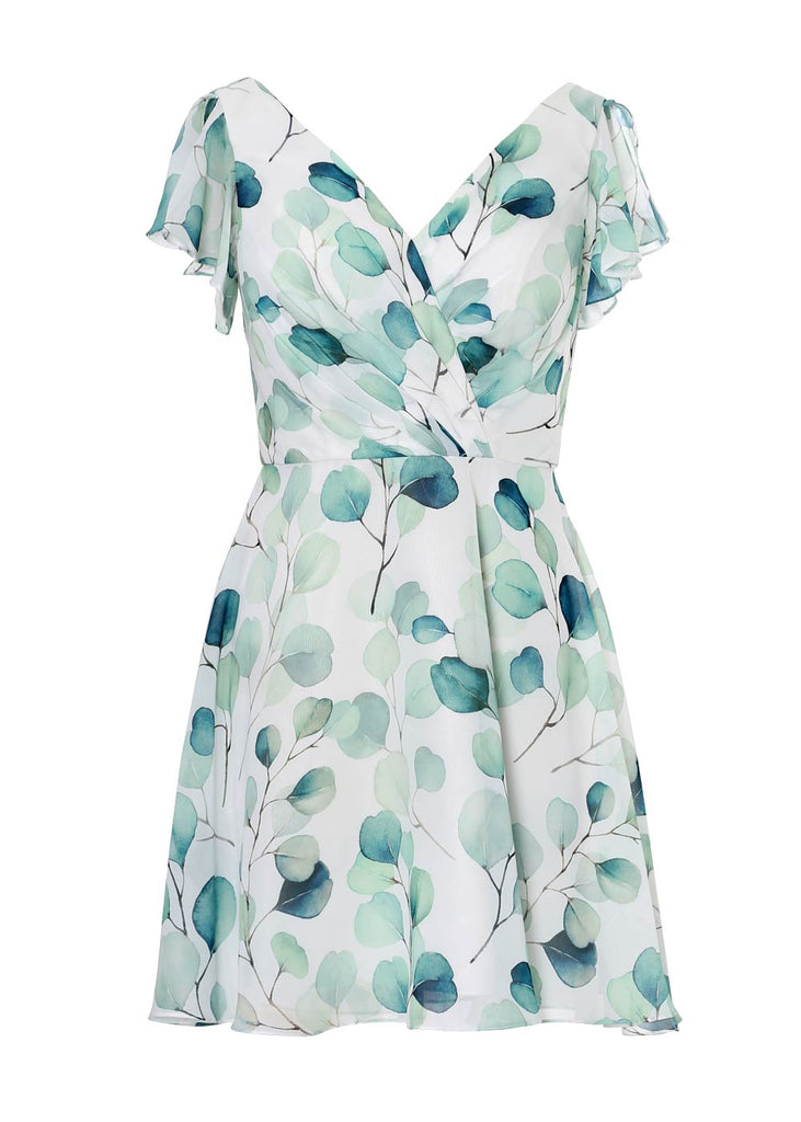 MissJophiel Women V Neck Flowy Short Sleeves Floral Wedding Party Cocktail Mini Summer Dresses Casual Cocktail Skirts