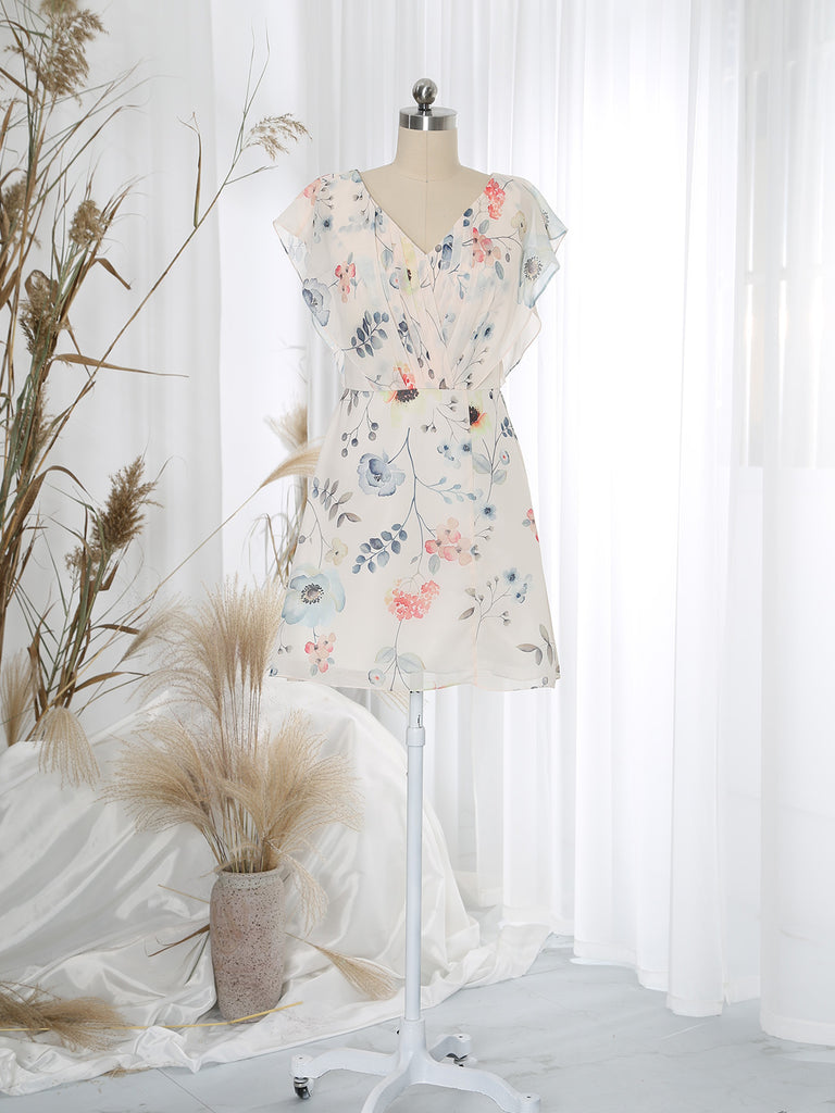 MissJophiel Ruffled Short Sleeve Above Knee Mini V Neck Keyhole Wedding Guest Cocktail Casual Summer Dresses