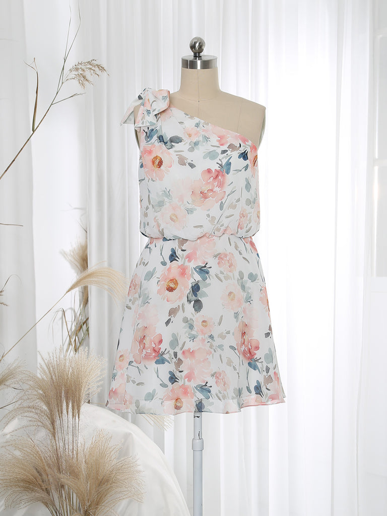 MissJophiel One Shoulder Short Above Knee Peach Wedding Party Bridesmaid Dress Cocktail Outfit