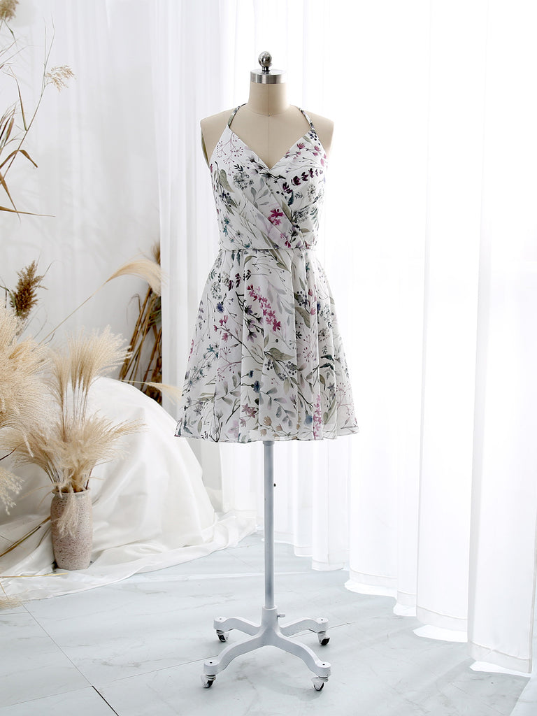 MissJophiel V Neck Halter Short Floral Dresses Cocktail Wedding Party Guest Floral Girls