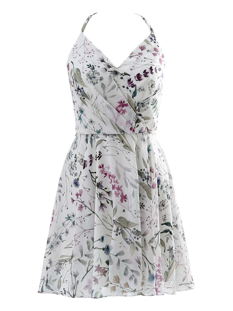 MissJophiel V Neck Halter Short Knee Length Floral Cocktail Wedding Party Guest Summer Dresses