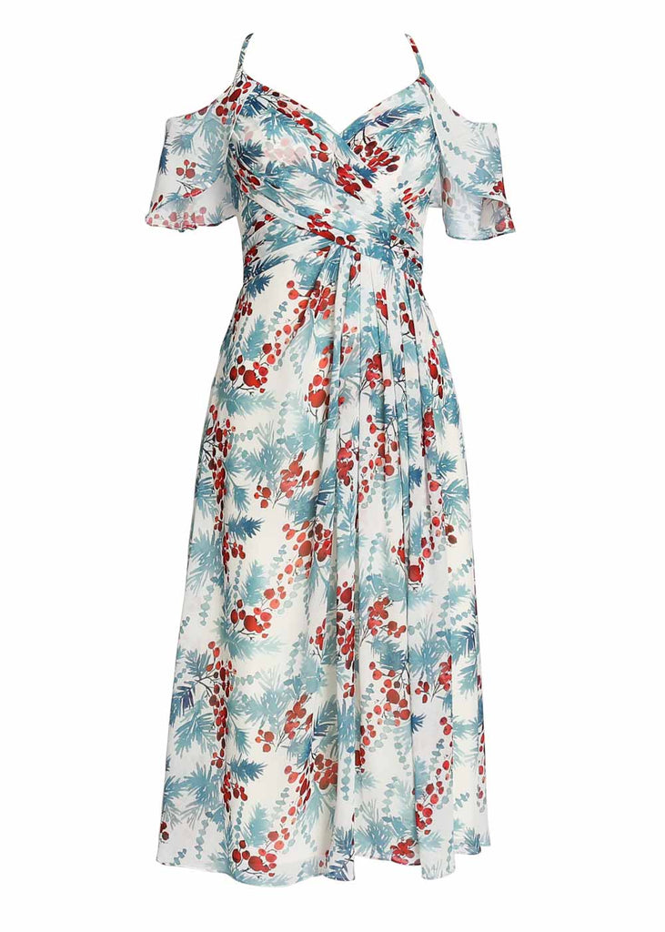 MissJophiel Women Cold Shoulder Sleeves Tea Length Dresses for Wedding Bride Party Bridesmaid Guest Casual Summer Attire