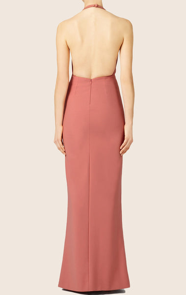 MACloth Halter Jersey Formal Evening Gown With Slit Simple Prom Dress