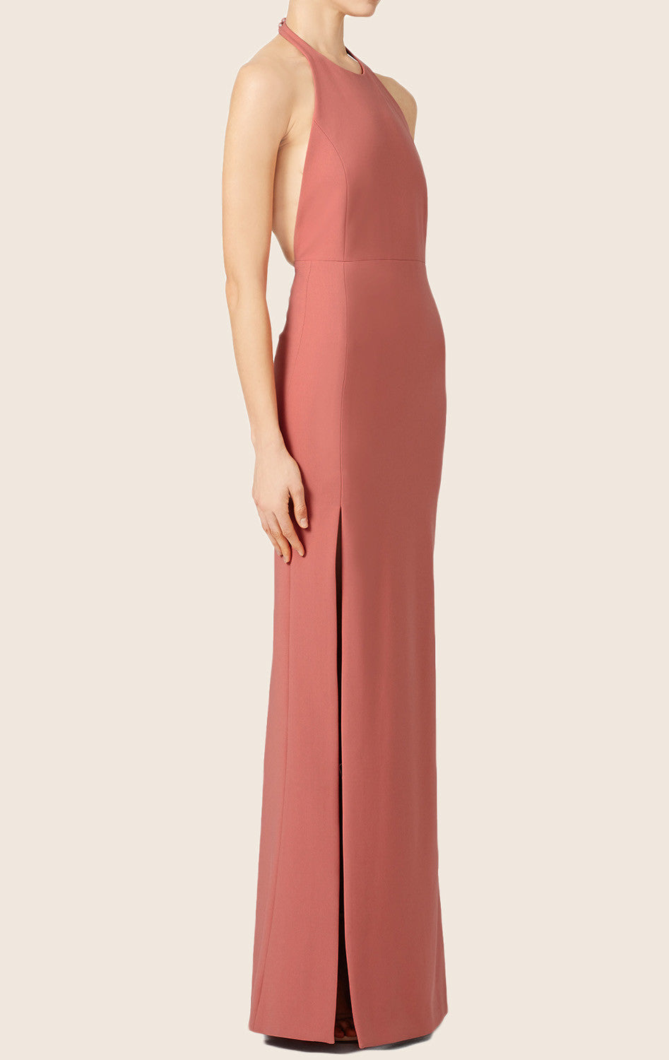 MACloth Halter Jersey Formal Evening Gown With Slit Simple Prom Dress