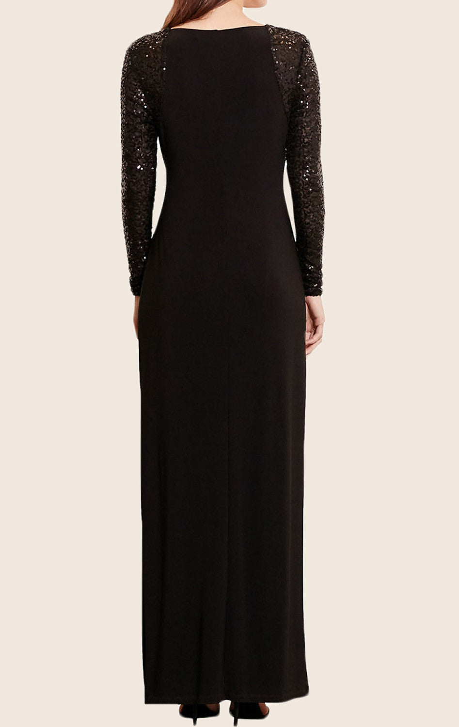 MACloth Long Sleeves Jersey Sequin Evening Formal Gown with Slit