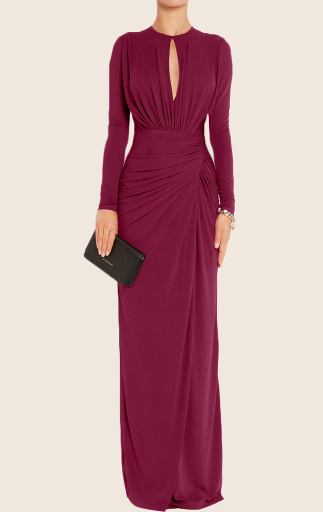 MACloth Long Sleeves O Neck Jersey Maxi Evening Gown Mother of the Brides Dress