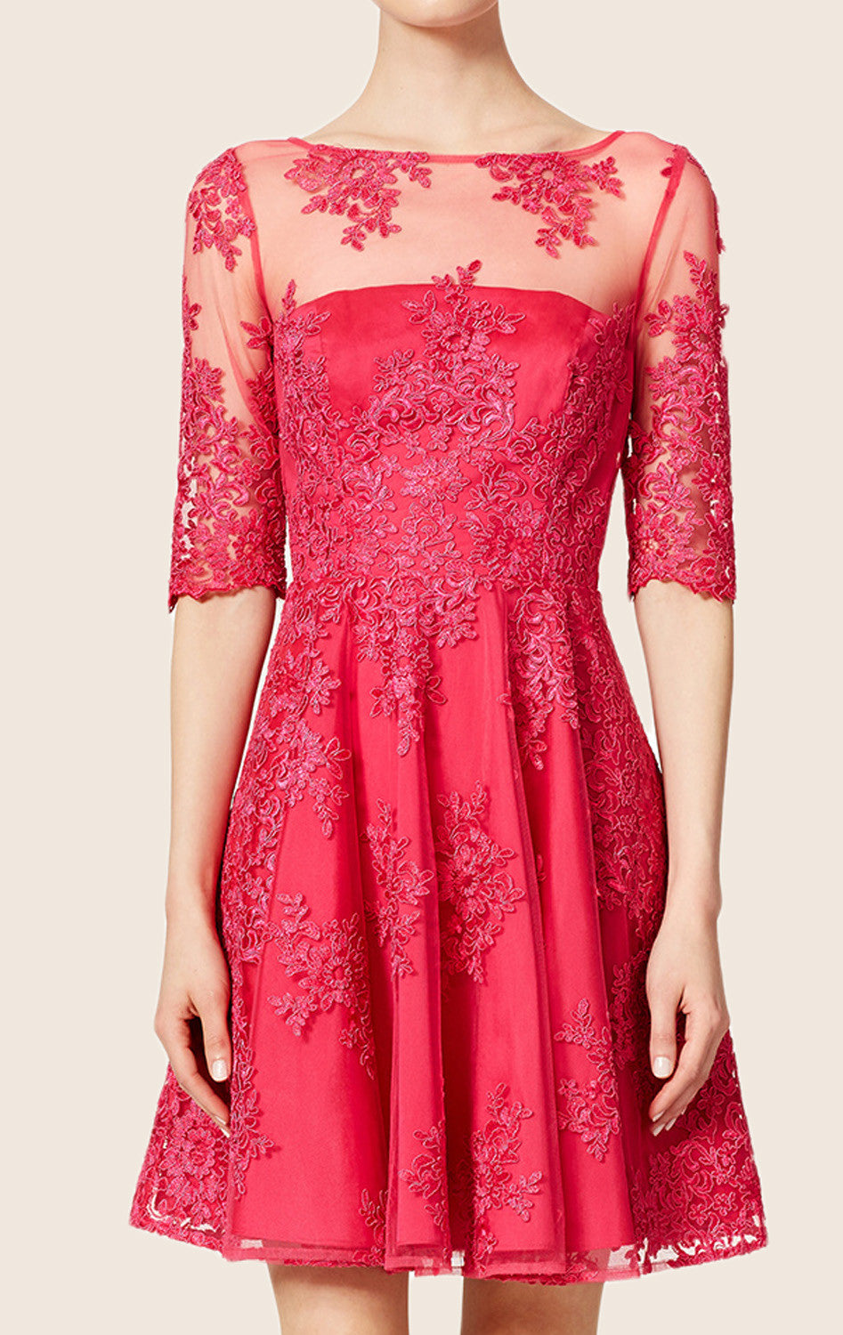 MACloth Half Sleeves Lace Cocktail Dress Hot Pink Prom Homecoming Dress Custom Color / Above Knee / US14 MACloth Half Sleeves Lace Cocktail Dress Hot Pink Prom Homecoming Dress Custom Color / Above Knee / US14