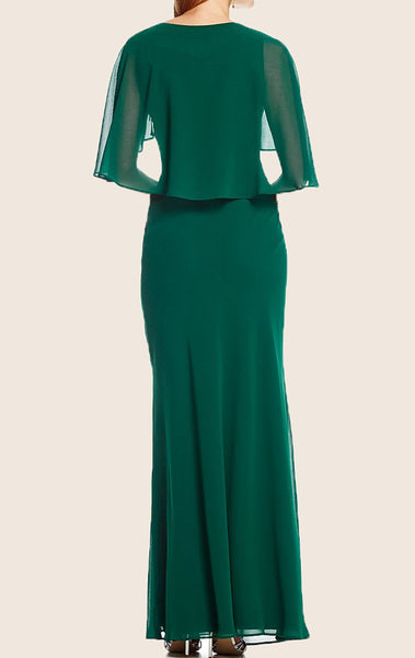 MACloth V Neck Chiffon Maxi Formal Evening Gown Green Mother of the Brides Dress
