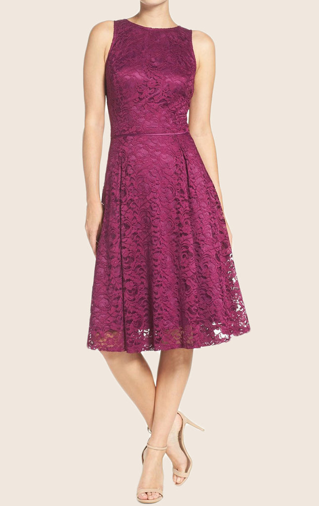 MACloth O Neck A Line Lace Cocktail Dress Purple Short Bridesmaid Dress