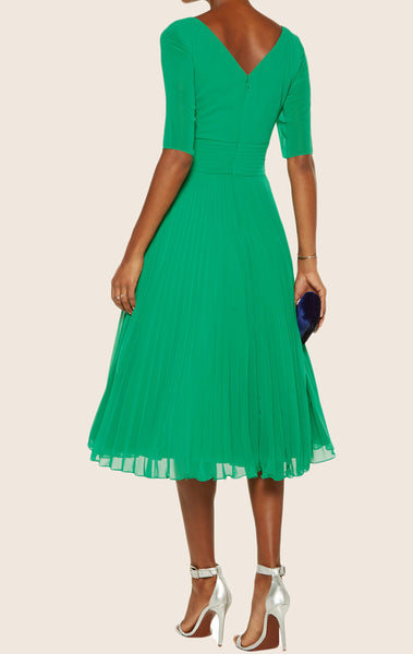 MACloth Half Sleeves Sweetheart Chiffon Cocktail Dress Green Midi Mother of the Brides Dress