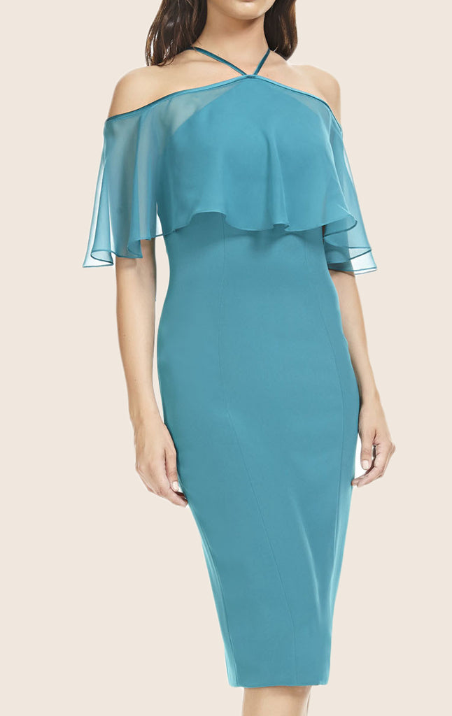 Vestido de cóctel con escote en V y hombros descubiertos de MACloth, vestido formal de color turquesa a media pierna