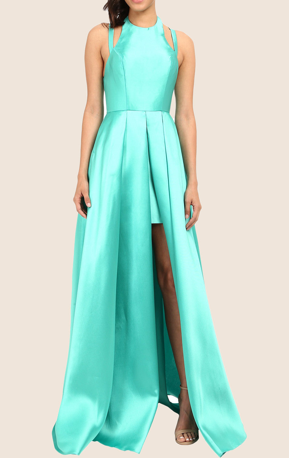 MACloth Halter High Low Taffeta Prom Dress Turquoise Formal Gown Turquoise / Above Knee / US4 MACloth Halter High Low Taffeta Prom Dress Turquoise Formal Gown Turquoise / Above Knee / US4