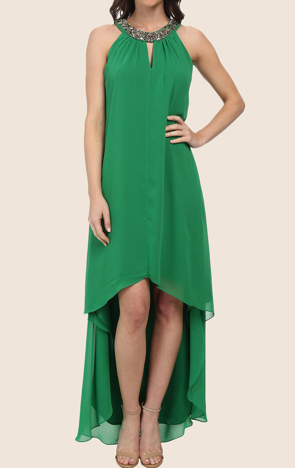 green chiffon halter dress MACloth High Low Prom Formal Gown Green / Above Knee / US4 PT-30Denier Color:Light-Yellow 100% Polyester. Judith March - Southern