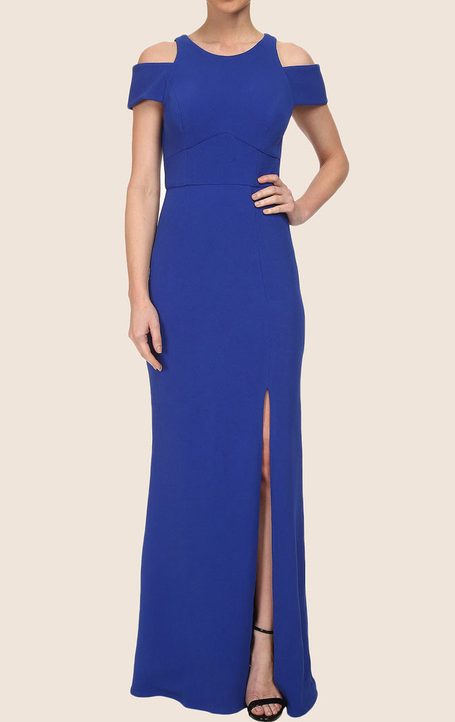 MACloth Sheath Cap Sleeves Jersey Maxi Prom Dress Royal Blue Formal Gown