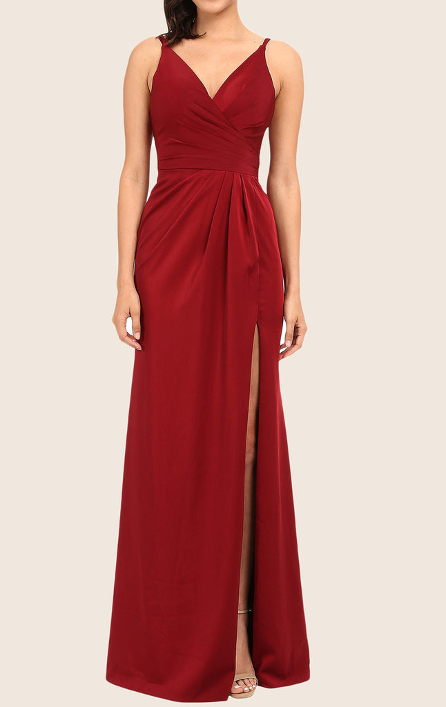 MACloth Träger V-Ausschnitt Chiffon Langes Ballkleid Rotes formelles Abendkleid