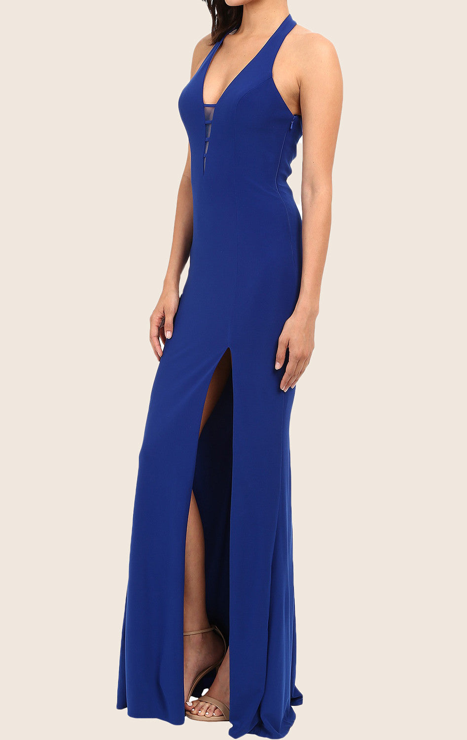 MACloth Mermaid Halter V Neck Long Prom Dress Royal Blue Formal Gown