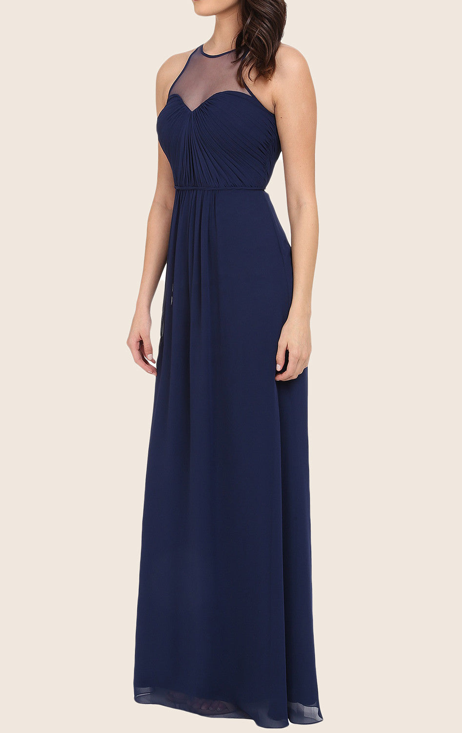 MACloth Straps Chiffon Long Prom Dress Dark Navy Formal Gown