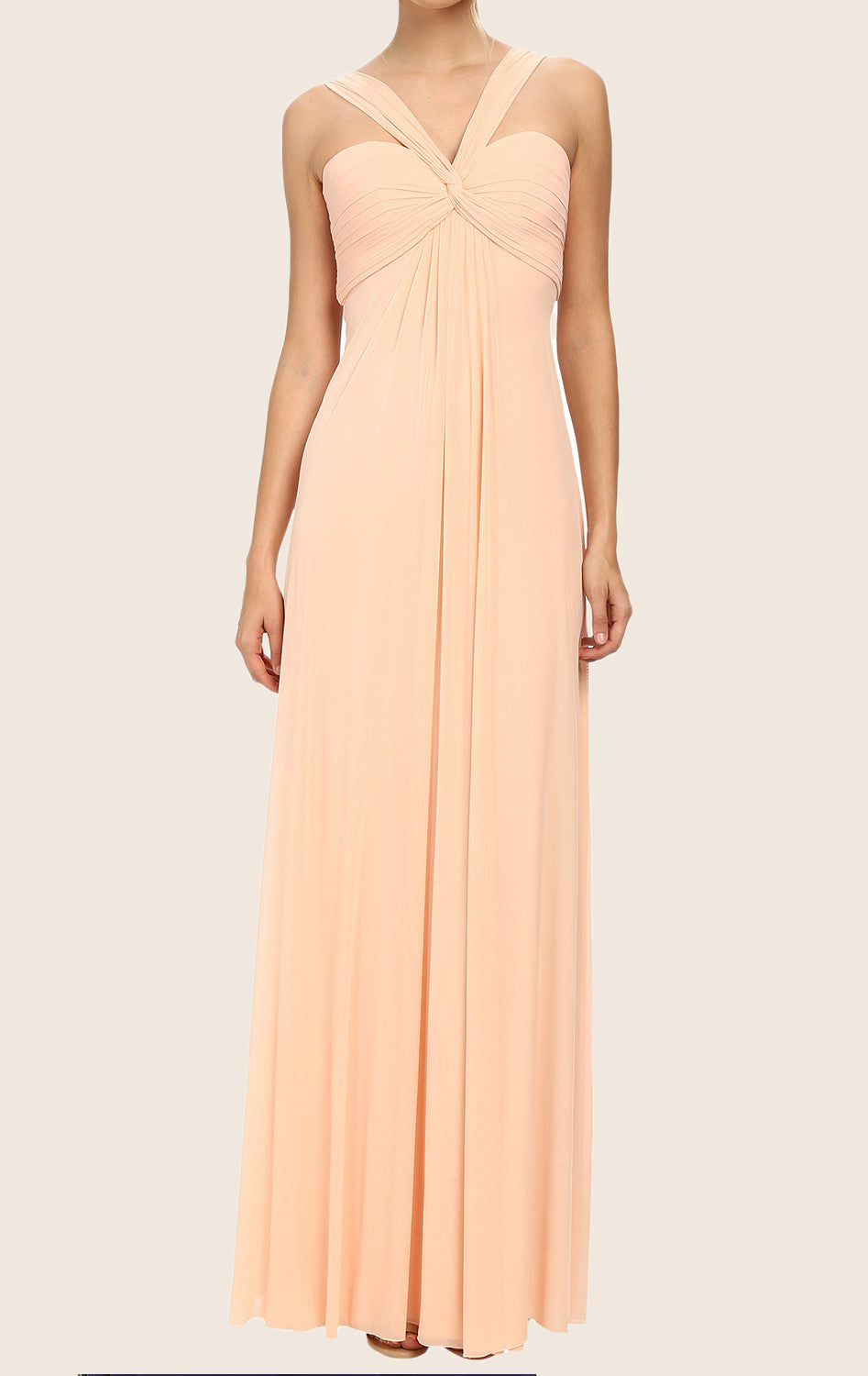 MACloth Halter Chiffon Long Prom Dress with Cross Back Peach Formal Gown Custom Color / Floor Length / US8