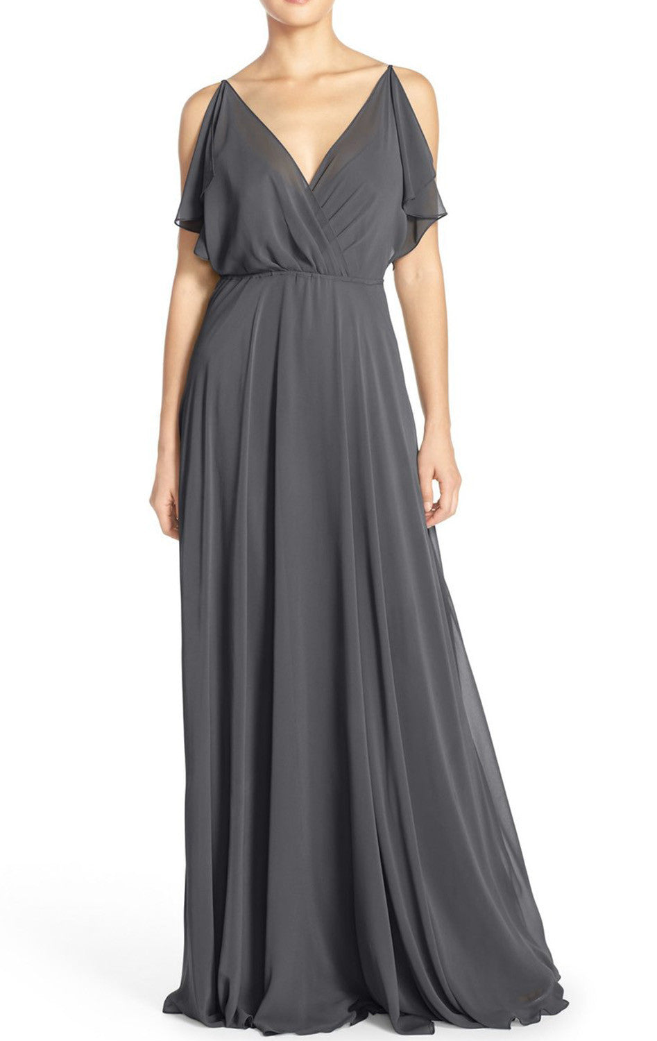 grey chiffon prom dress Off Shoulder Dark Grey Tulle Appliques Long Evening Prom Dresses, A-line  Custom Prom Dress, MR8252