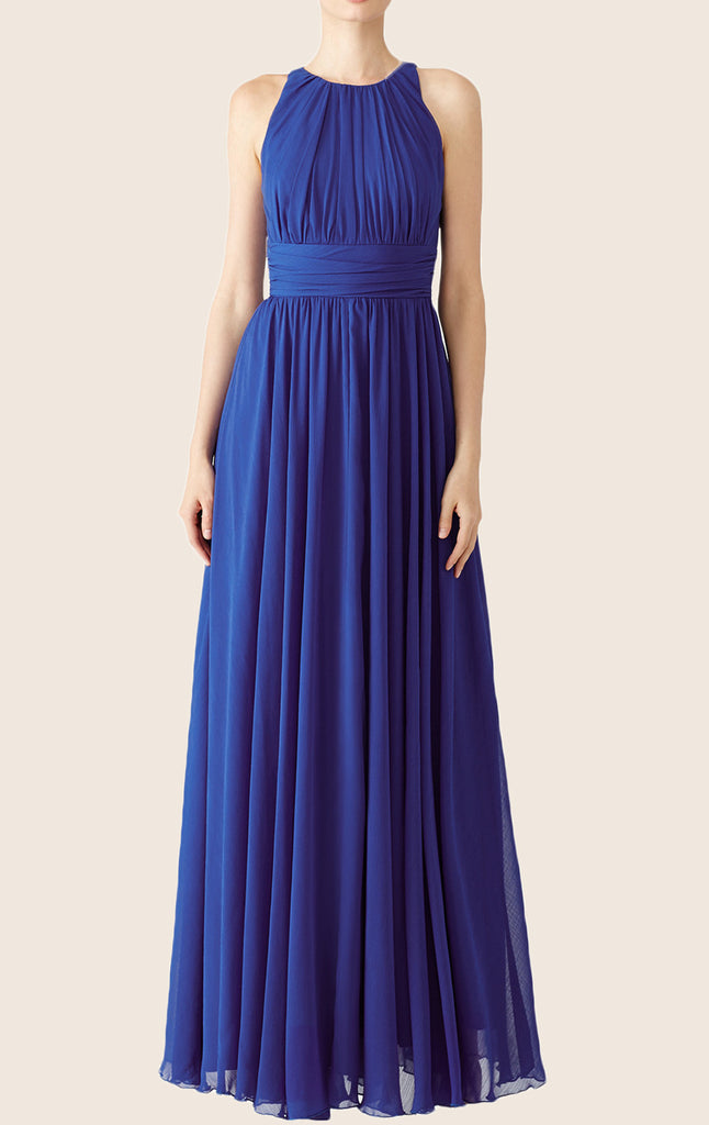 MACloth Träger O-Ausschnitt Chiffon Langes Ballkleid Königsblau Abendkleid