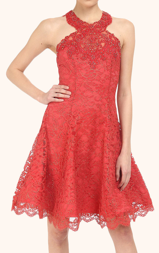 MACLoth Straps O Neck Lace Cocktail Dress Short Wedding Party Dress