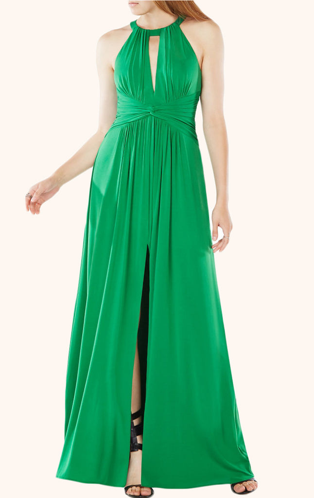 Vestido de fiesta largo de gasa con cuello halter y escote redondo de MACloth, vestido de fiesta formal verde