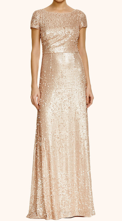 MACloth Cap Sleeves Sequin Evening Formal Gown Long Bridesmaid Dress