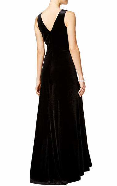MACloth Straps V Neck Velvet Evening Gown Black Mother of the Brides Dress