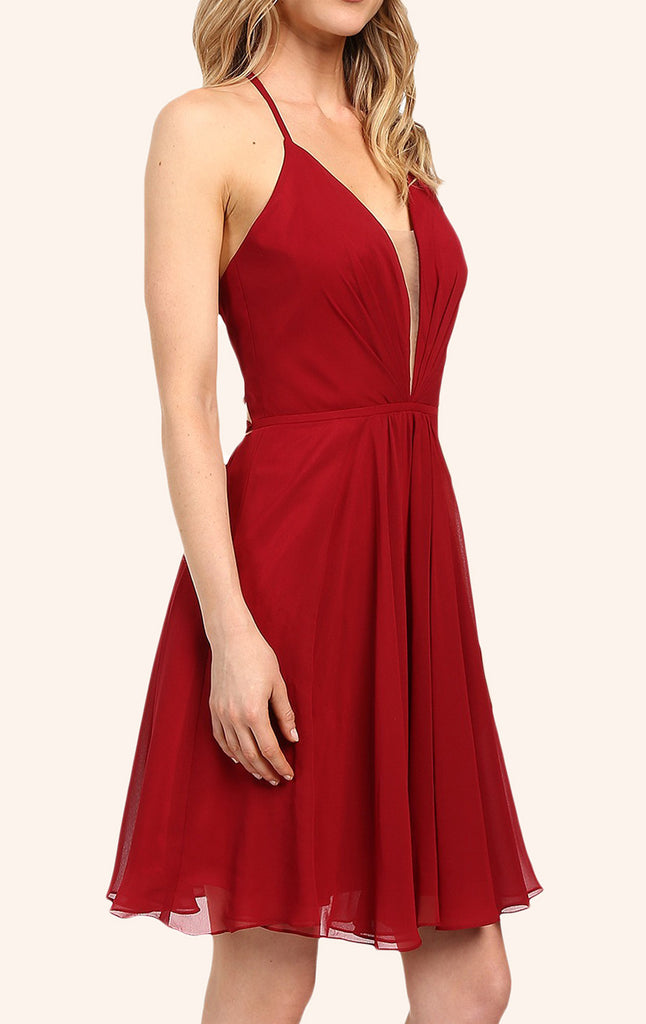 Vestido de cóctel de gasa con escote en V y tirantes MACloth en color burdeos