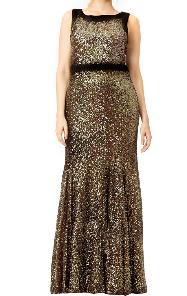MACloth Mermaid O Neck Sequin Long Prom Dress Brown Formal Gown