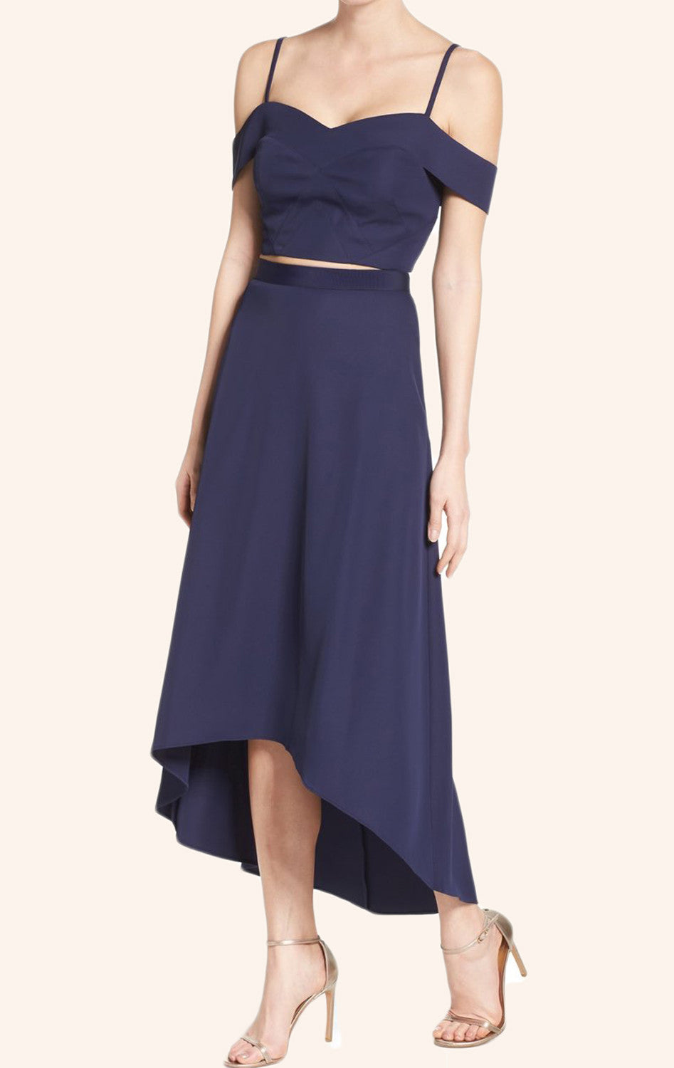 Macloth Off The Shoulder Two Piece High Low Prom Dress Navy Cocktail Dress Navy / Above Knee / US14 Macloth Off The Shoulder Two Piece High Low Prom Dress Navy Cocktail Dress Navy / Above Knee / US14