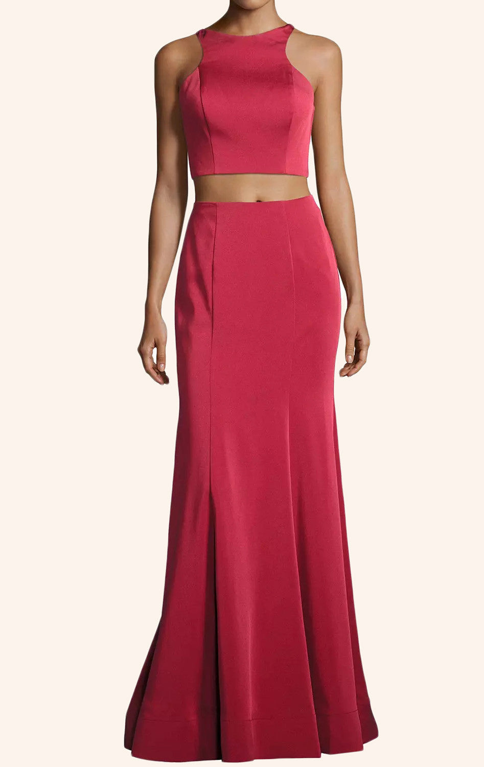 jersey dress two piece MACloth Two Piece Jersey Long Prom Dress Red Formal Evening Gown Red / Above Knee / US12