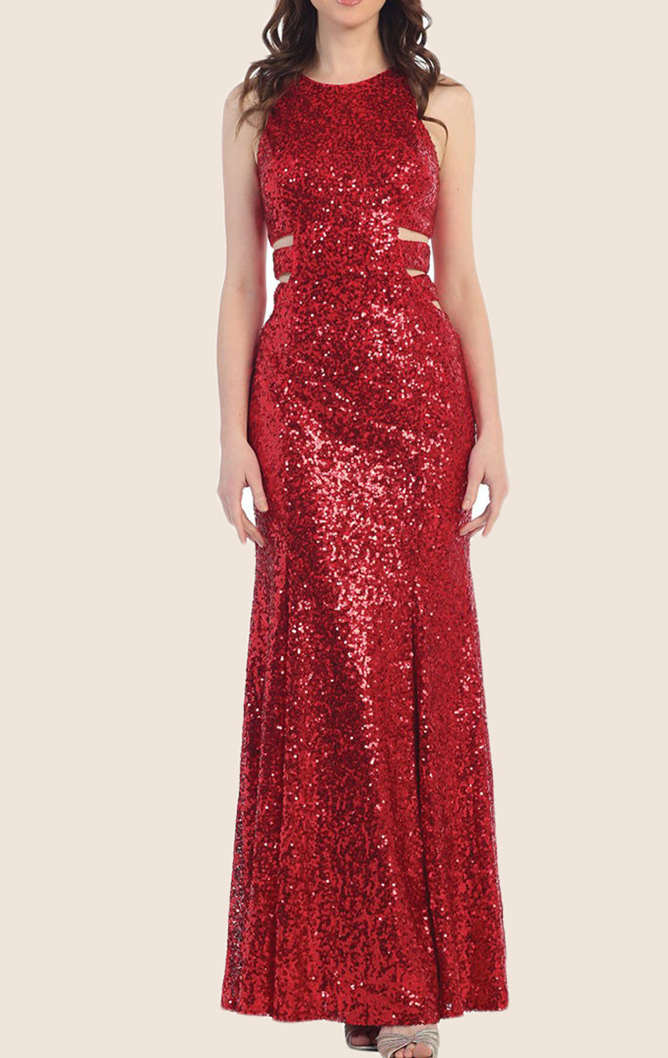 MACloth O Neck Sequin Long Prom Dress Red Formal Gown MACloth O Neck Sequin Long Prom Dress Red Formal Gown