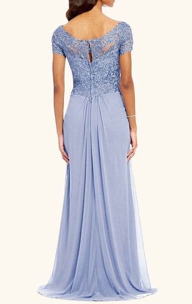 MACloth V Neck Lace Chiffon Mother of the Brides Dress Sky Blue Evening Gown