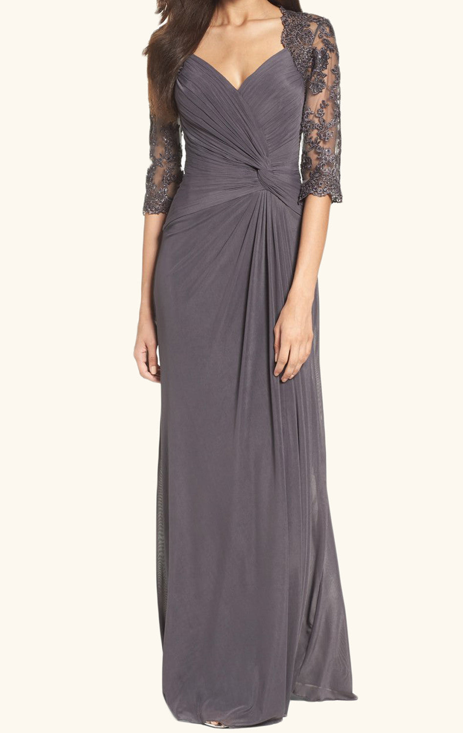 MACloth Half Sleeves Gray Evening Gown Long Mother of the Brides Dress MACloth Half Sleeves Gray Evening Gown Long Mother of the Brides Dress