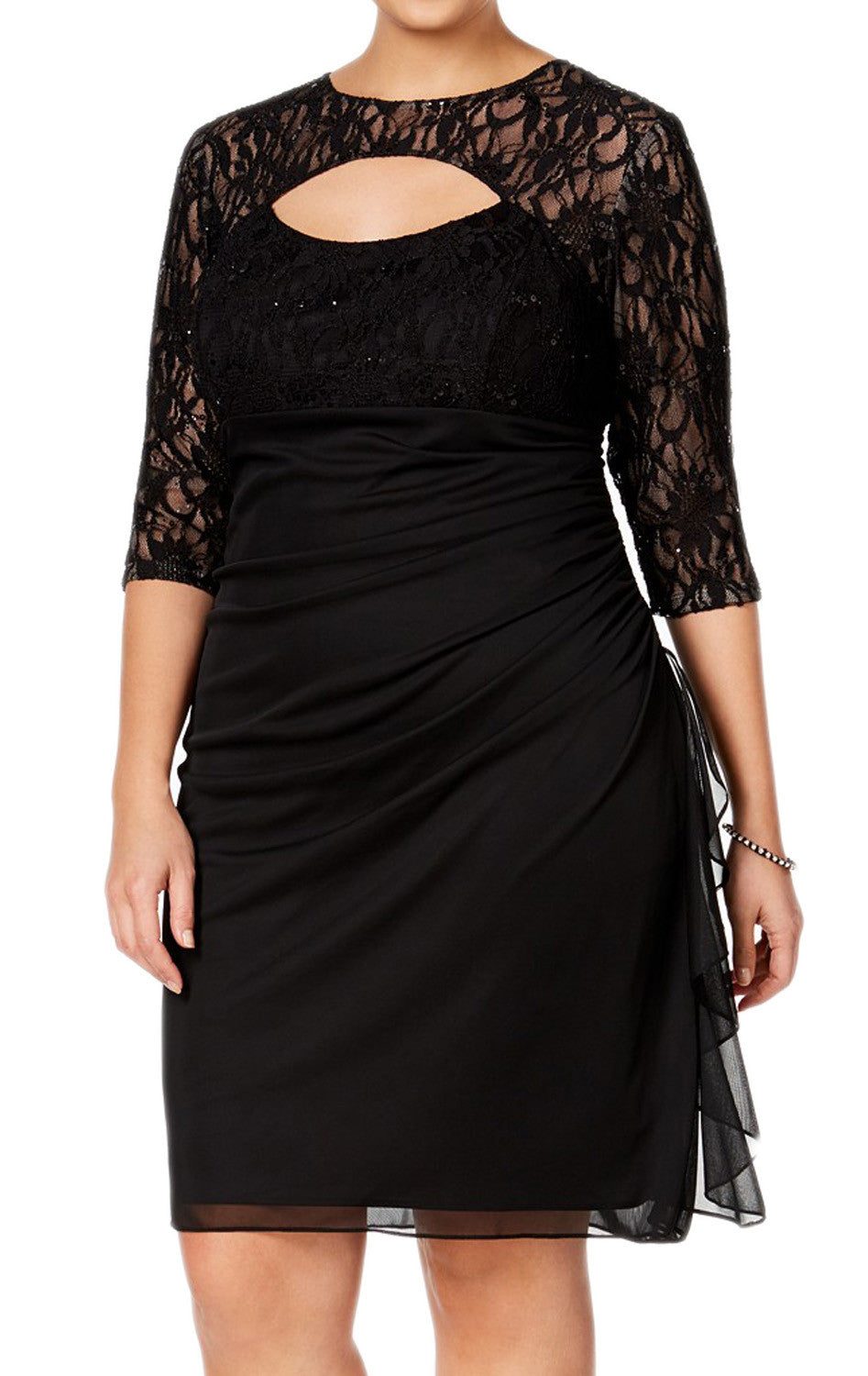 half sleeve black dress Midi Wedding Guest Dress with Half Sleeves and Pleated V-Neck