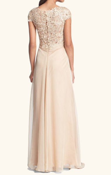 MACloth Cap Sleeves Lace Chiffon Long Mother of the Brides Dress Champagne Wedding Party Formal Gown