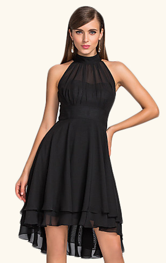 MACloth Halter High Low Chiffon Cocktail Dress Black Wedding Party Formal Gown Black / Above Knee / US4 MACloth Halter High Low Chiffon Cocktail Dress Black Wedding Party Formal Gown Black / Above Knee / US4
