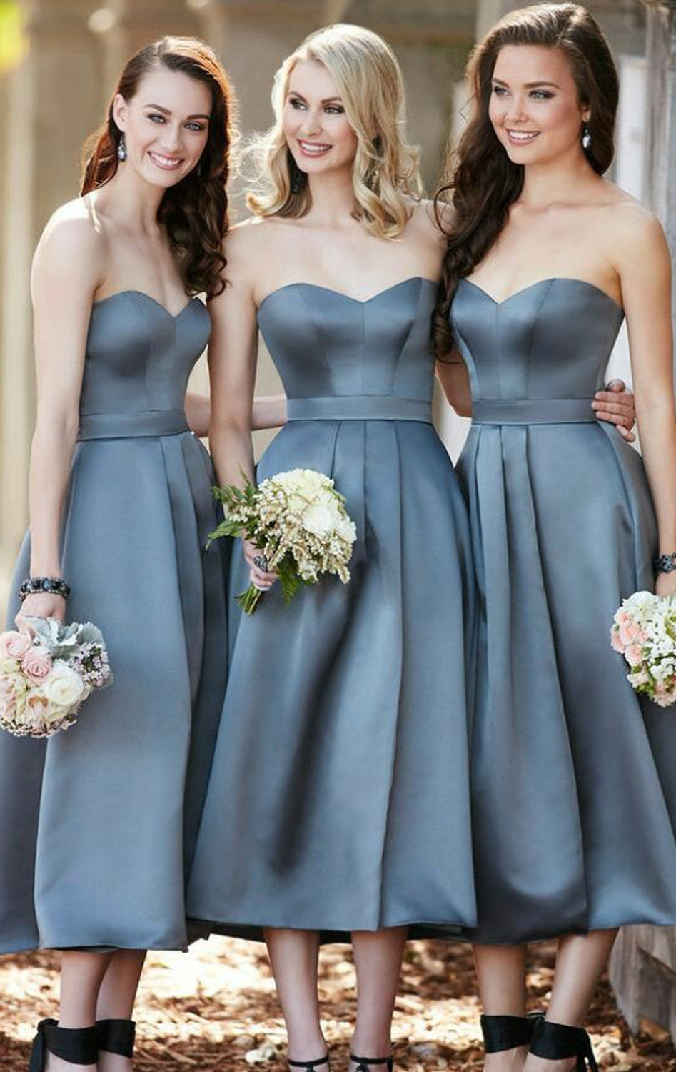 grey cocktail dress for wedding MACloth Strapless Sweetheat Satin Midi Bridesmaid Formal Gown Custom Color / Above Knee / US0 3-4 year Size:60 ( $20 will be added ) Hand wash or low Animal Print Dresses |