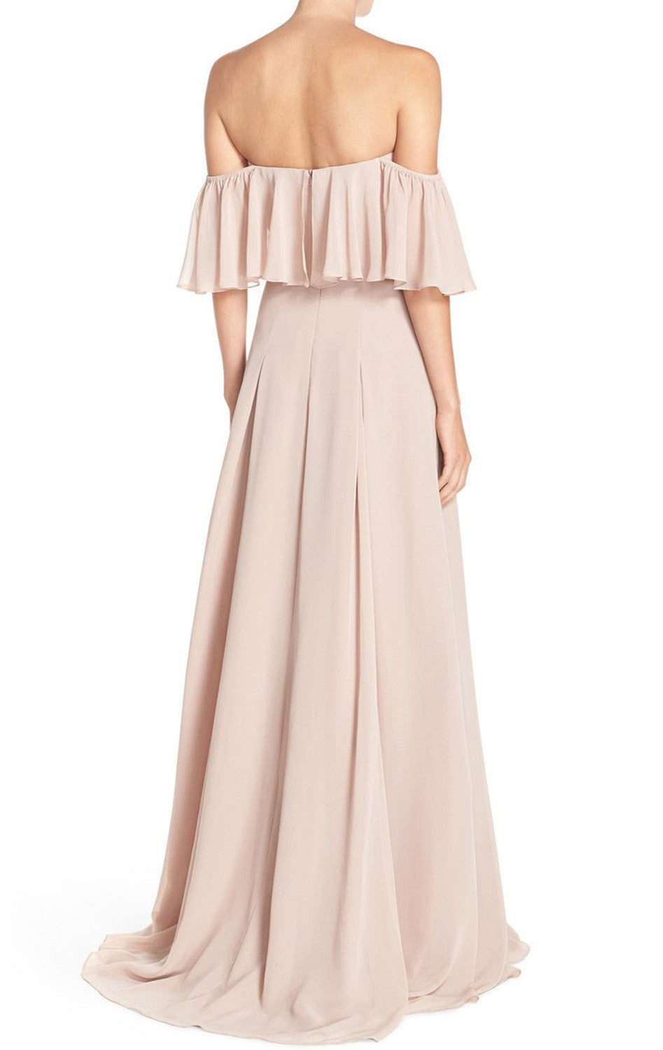 MACloth Schulterfreies Chiffon-langes Brautjungfernkleid Schlichtes formelles Ballkleid