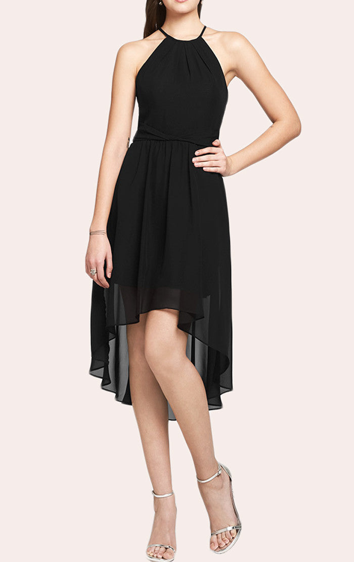 MACloth Halter High Low Chiffon Cocktail Dress Little Black Dress Custom Color / Tea Length / US0