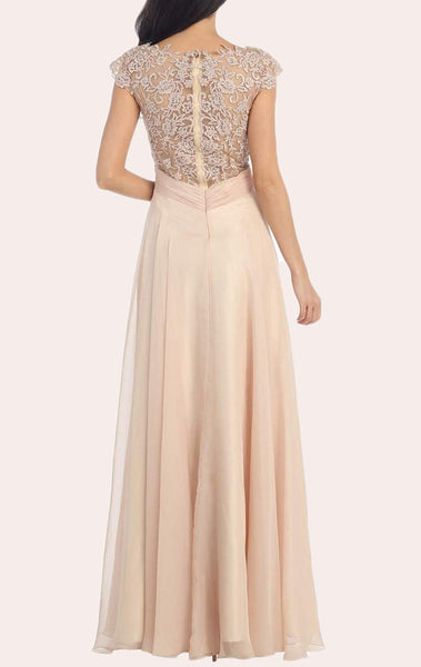 MACloth Cap Sleeves Lace Chiffon Mother of the Brides Dress Champagne Formal Evening Gown