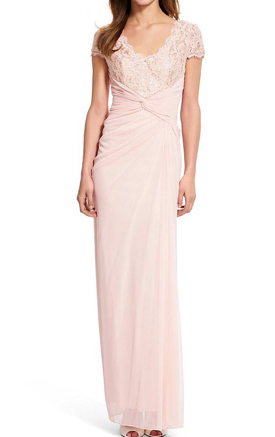 MACloth Cap Sleeves V Neck Lace Chiffon Evening Gown Pearl Pink Mother MACloth Cap Sleeves V Neck Lace Chiffon Evening Gown Pearl Pink Mother