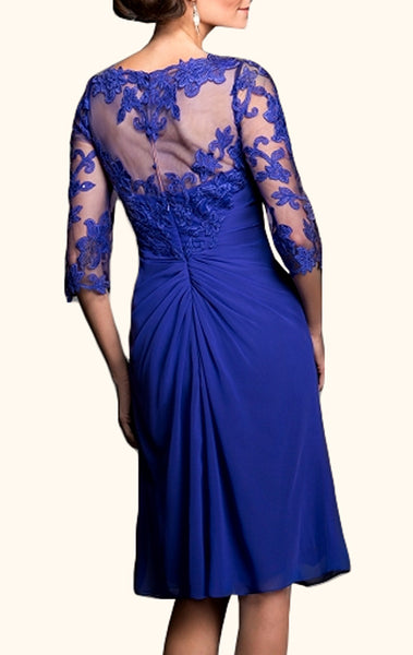 MACloth Half Sleeves V Neck Lace Chiffon Mother of the Brides Dress Royal Blue Cocktail Dress